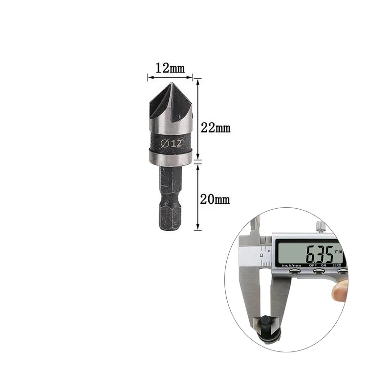 

1 шт., деревообрабатывающая фаска, 90 градусов, пятилопастная фреза из высокоуглеродистой стали, кольцевая пила, инструмент для удаления заусенцев