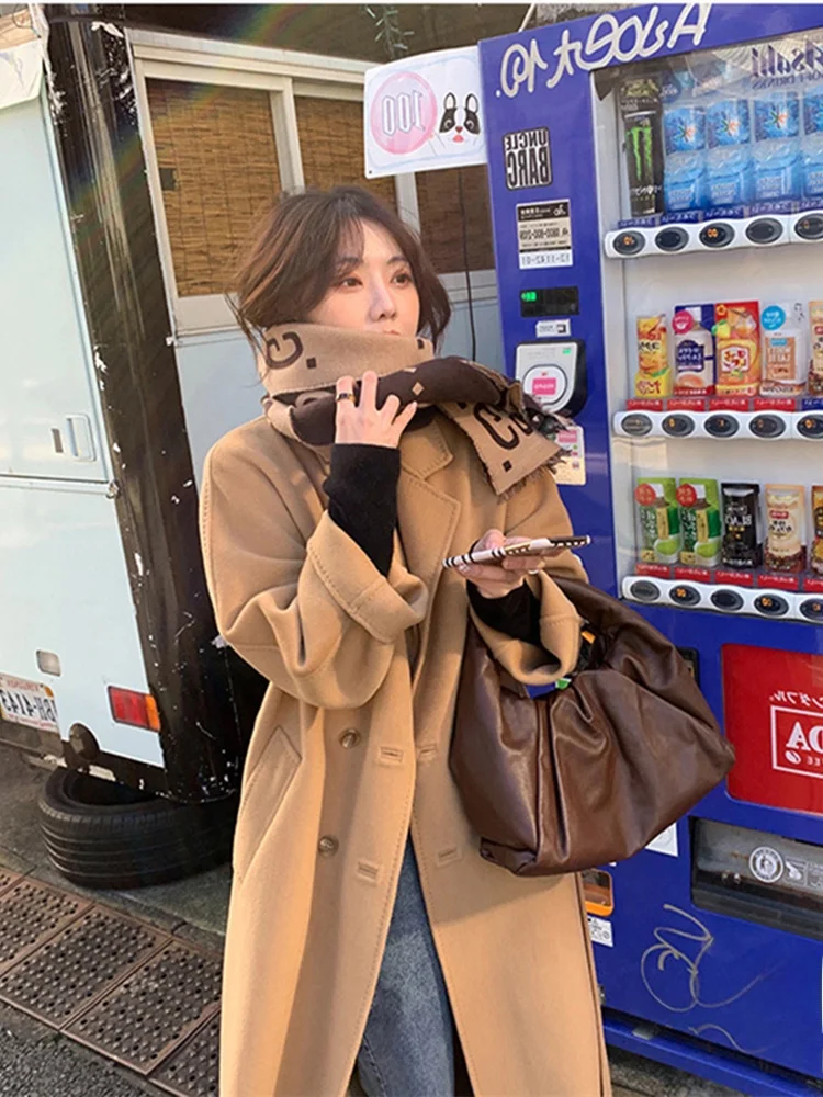 Черное двустороннее кашемировое пальто женское Новое поступление 2024 маленькое