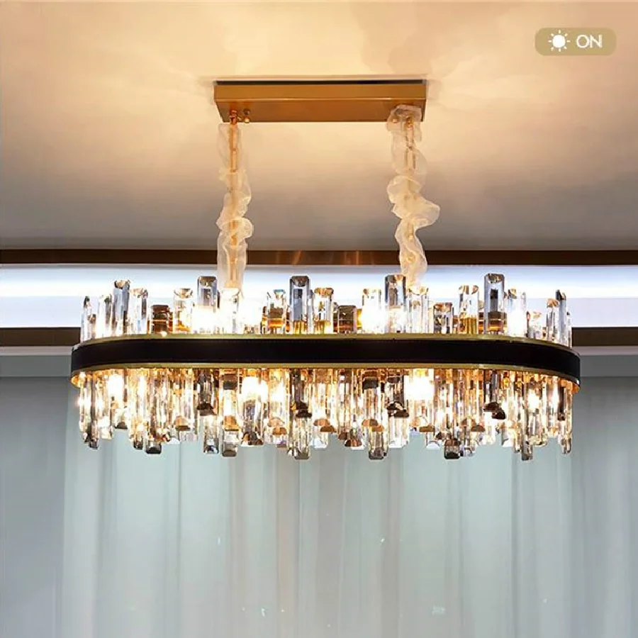 

Современные роскошные овальные светодиодные подвесные светильники E14 для гостиной, круглые металлические подвесные светильники К9 с крист...