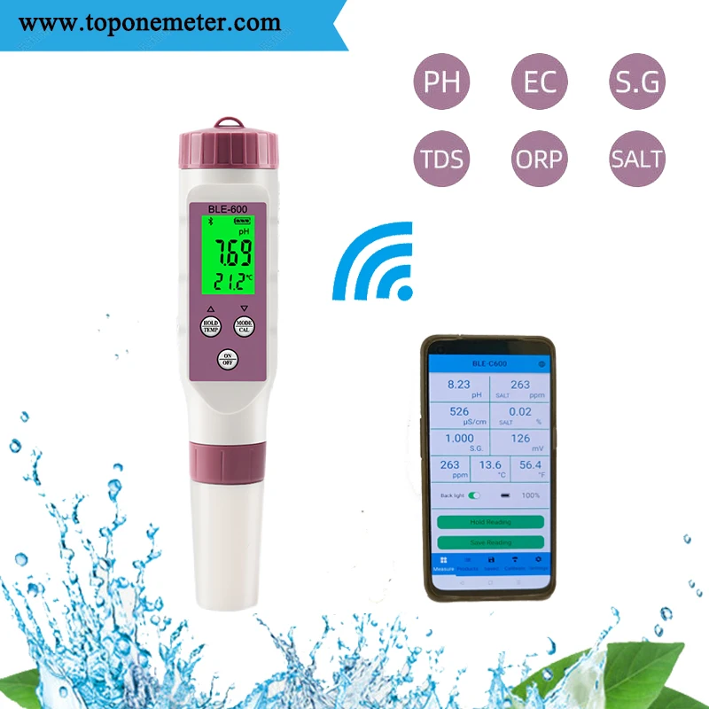 

7 in 1 Temp ORP EC TDS Salinity S.G PH Meter Online Blue Tooth Water Quality Tester APP Control for Drinking Laboratory Aquarium