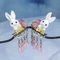 girls women chinese style hairball headwear pearls rabbit hair clips hair accessories rabbit tassel hairgrips hair pin
