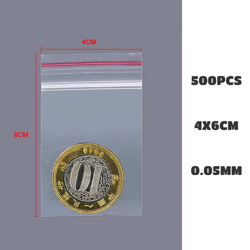 

500pcs 4*6cm Double Layer 5 Wire Clip Chain Ziplock Bag Small Transparent Jewelry Food Packaging Plastic Sealing Bag
