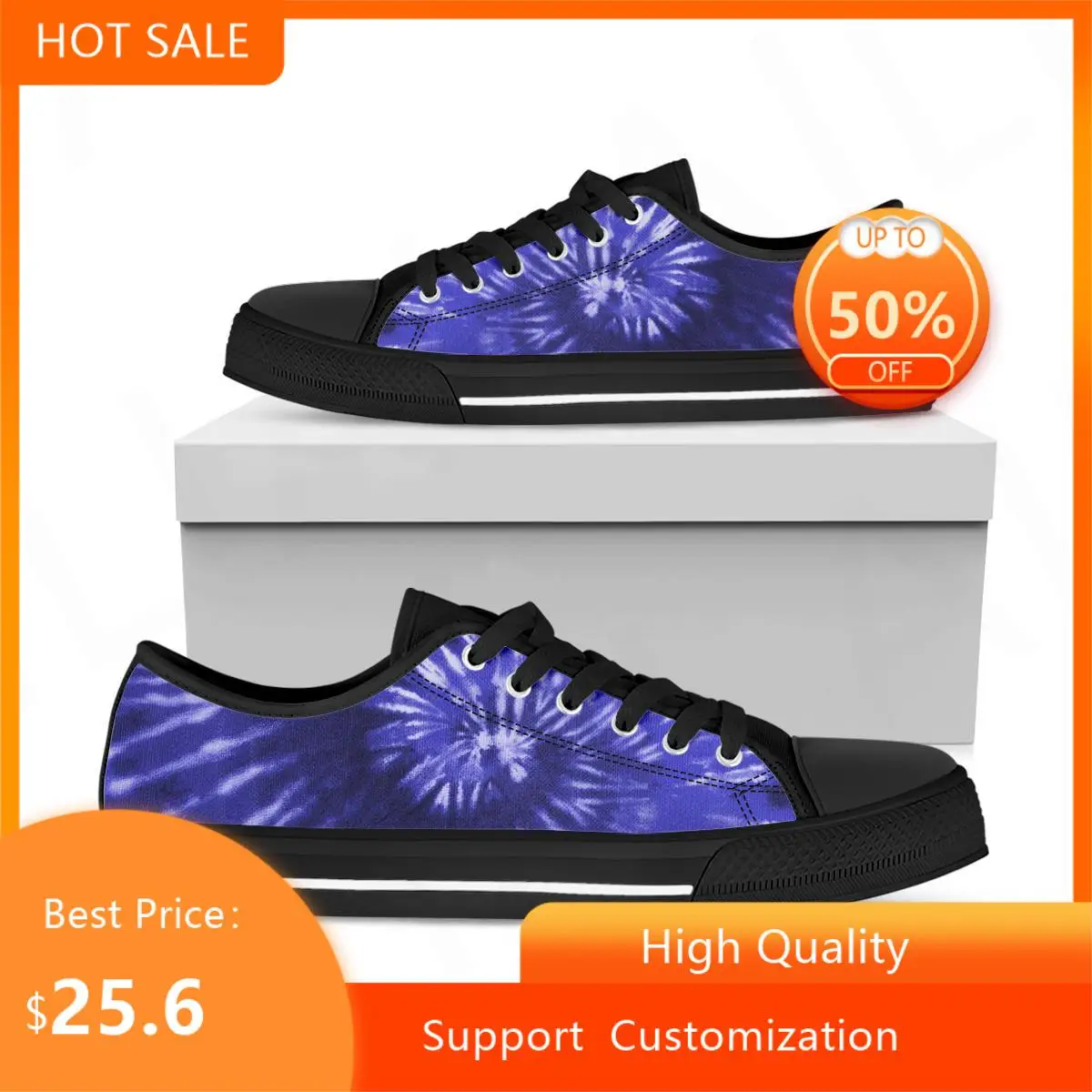 BKQU Blue Purple Tie-dye Low-top Flat Canvas Women Shoes Retro Lace-up Lady Casual Sneakers Outdoor Breathable Leisure Footwear