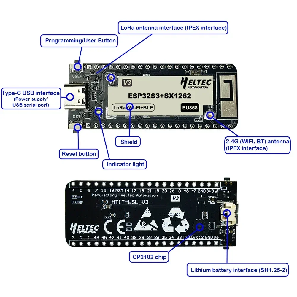 Heltec LoRa ESP32 Беспроводная палка Lite(V3) ESP32-S3 SX1262 макетная плата Wi-Fi + BT 868 915 МГц комплект