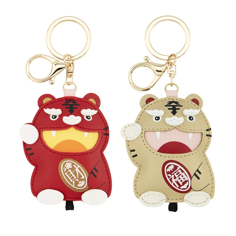 

2022 New Year Zodiac Tiger Keychain PU Leather Charm Keyring Handbag Accessories