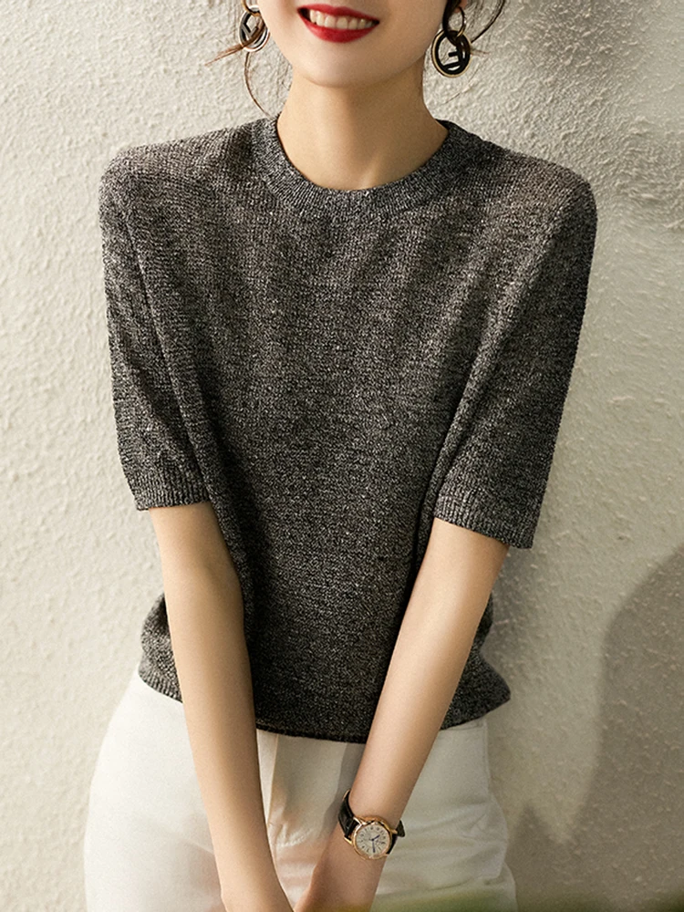 

Knitted Top Ladies White Tee Shirt Femme Solid Hollow Out T Shirt Women 2022 Summer Casual Clothing Short Sleeve Tees Camisetas