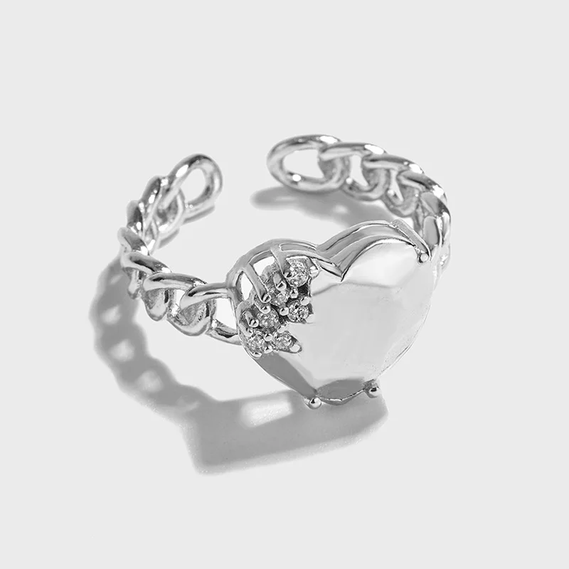 

Sterling silver Korean version of the ring INS niche design sense irregular broken love micro-encrusted zircon all-match ring