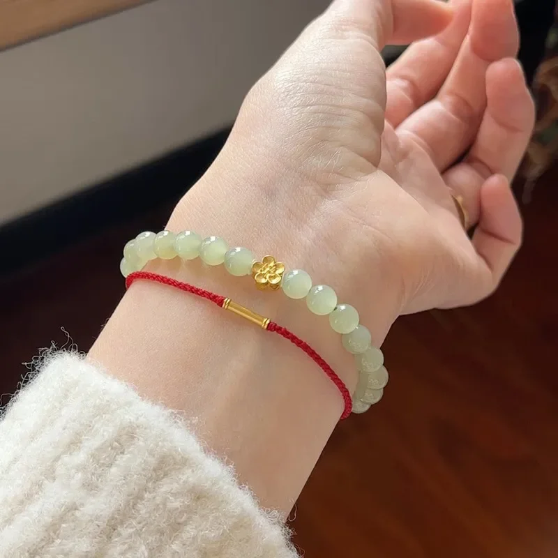 Qingshui Hetian Нефритовая круглая бусина одиночное кольцо Сделай Сам Женская Ручная