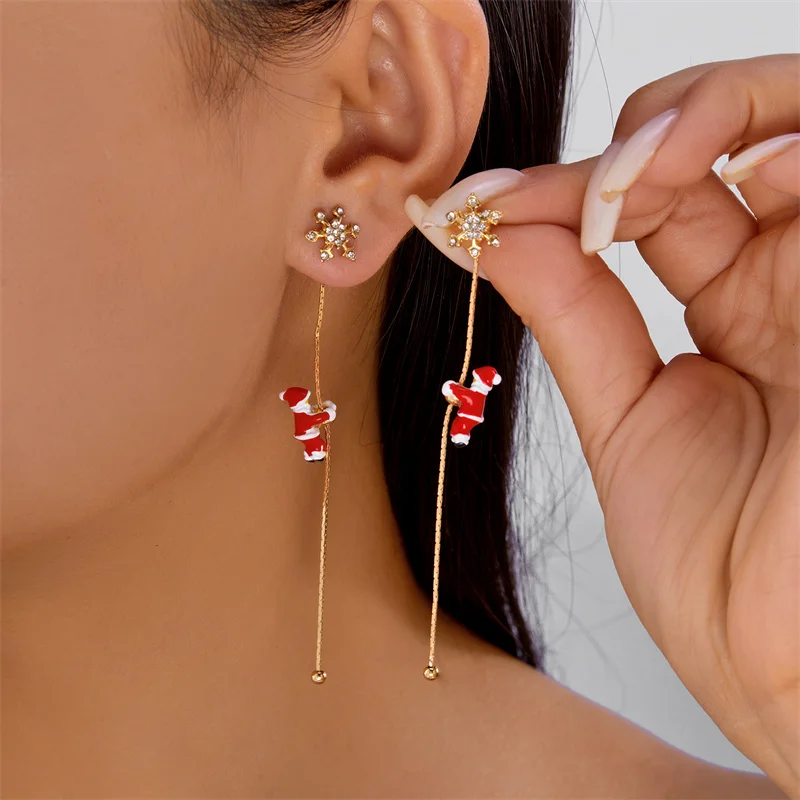 Boucles d'oreilles pendantes à pampilles du père noël pour femmes, nouveau Design, arbre de noël, flocon de neige, longues boucles d'oreilles asymétriques, bijoux du nouvel an