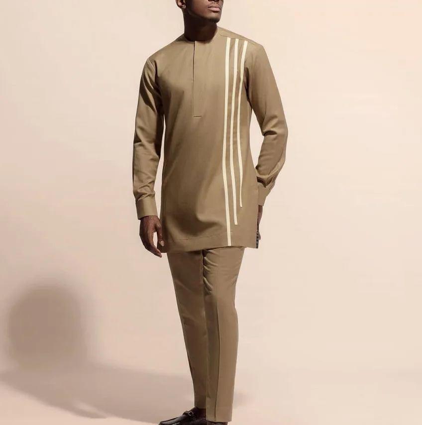 

African Traditional Wear Formal Attire Bazin Riche Dashiki Outfits Shirt +Pants Robe Suit African Men Agbada