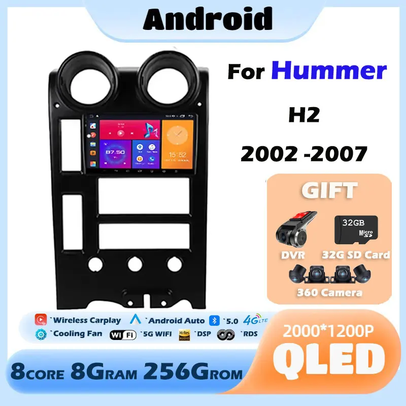 

QLED For Hummer H2 2002 2003 2004 2005 2006 2007 9 Inch Android 13 Touch Screen DSP Car Radio Player Video GPS Bluetooth Wifi 4G