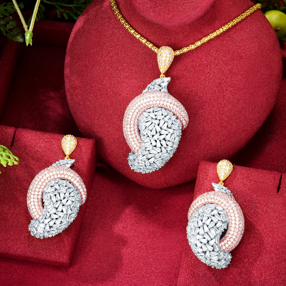 

Missvikki Nigerian 2pcs Bridal Zirconia Necklace Earrings For Women Party Accessories African Dubai CZ Wedding Jewelry Sets