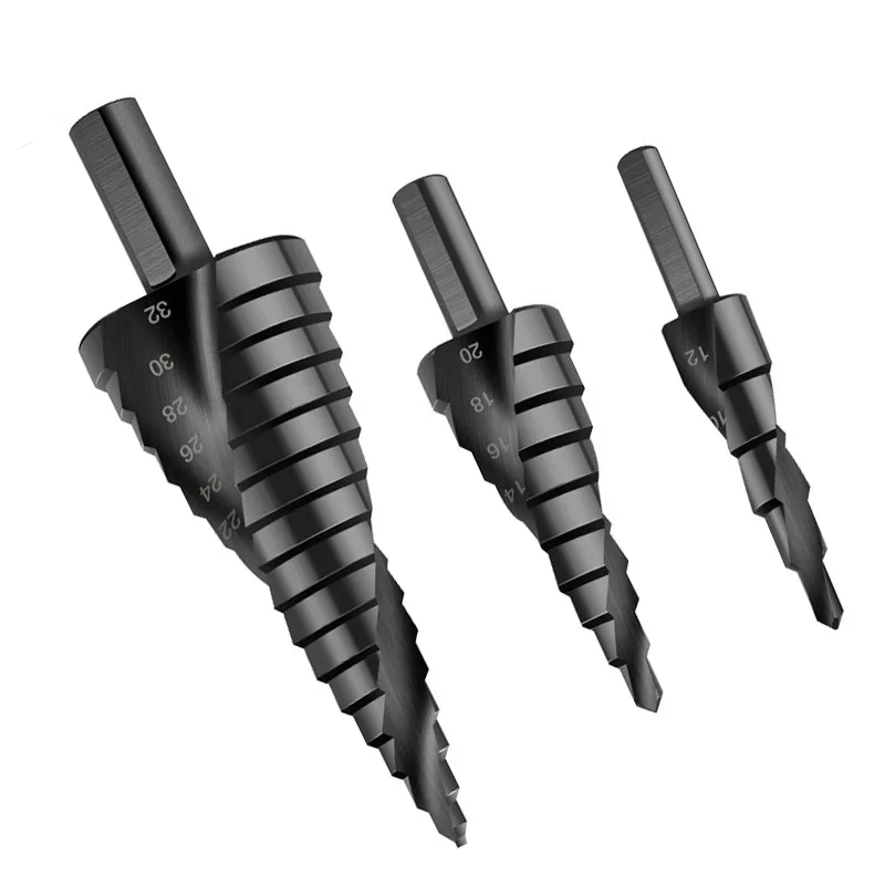 

4-12/20/32mm HSS Cobalt Step Drill Bit Set Nitrogen High Speed Steel Spiral For Metal Cone Triangle Shank Hole Metal Wood Drills