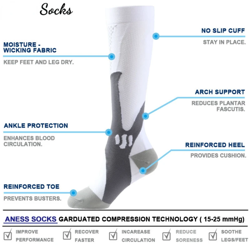 New Men Women Compression Stockings Nylon Sports Socks Football Stockings To Avoid Varicose Veins Wearable In All Seasons Yoga