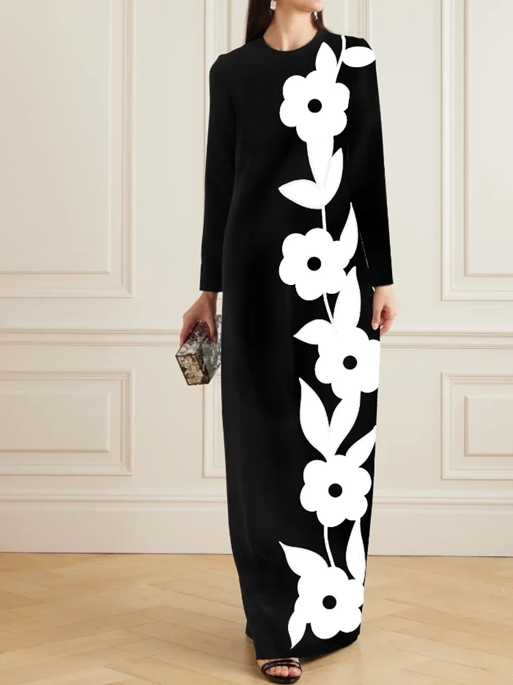 UOOZEE 2024 новые осенние женские вечерние платья макси с цветочным принтом и