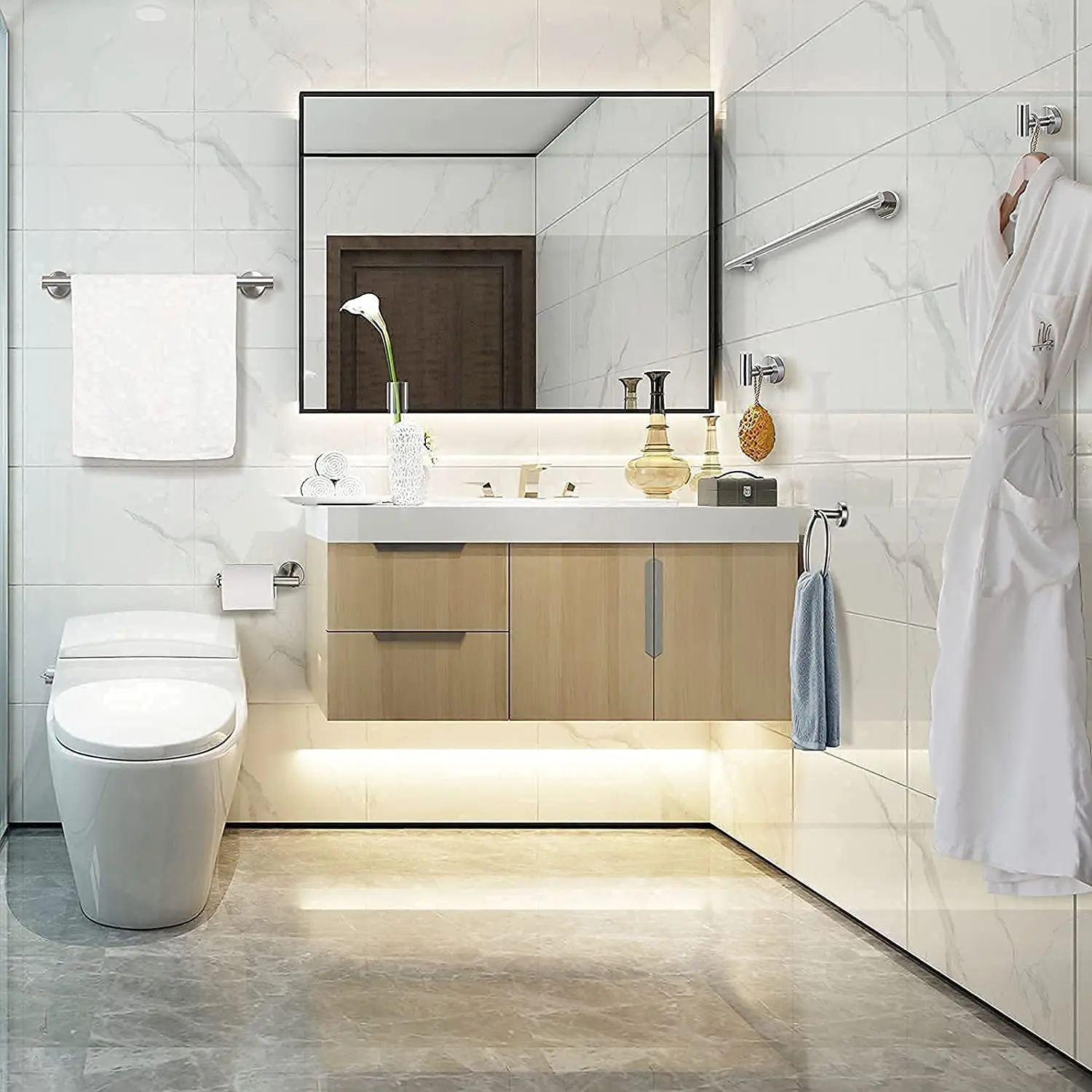 

Bathroom Hardware Set Black Robe Hook Towel Rail Bar Rack Bar Shelf Tissue Paper Holder Toothbrush Holder Bathroom Accessories