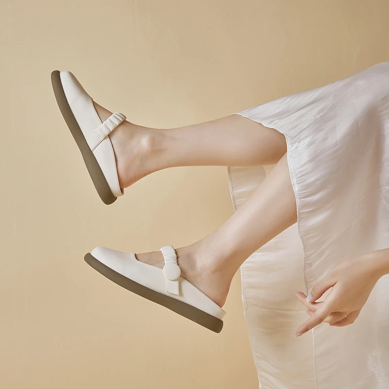 AIYUQI Mueller Shoes Female Genuine Leather Outside Wear 2023 New Girl Half Slipper Female British Style Lazy Slipper Female