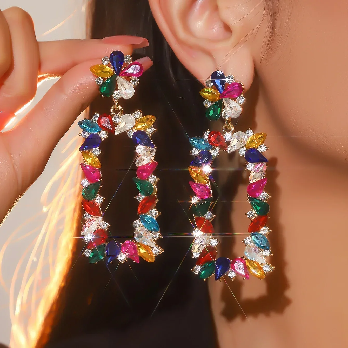 Серьги-капли с цветочным кольцом геометрические квадратные полые стеклянные