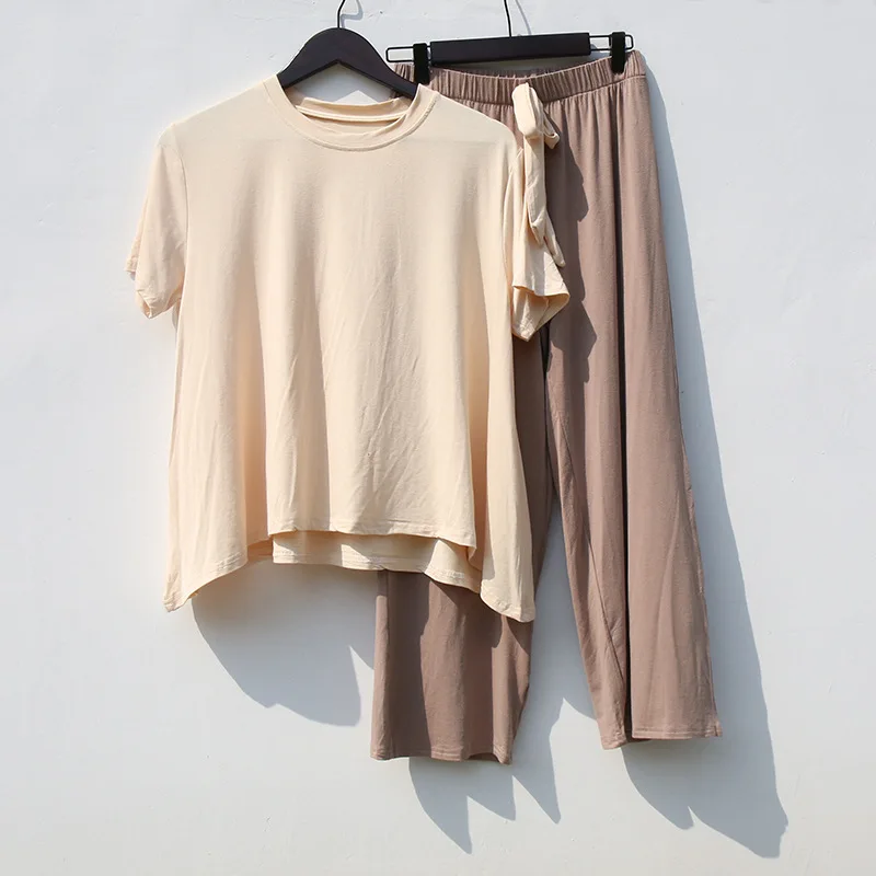 Modal Pajamas Set Short Sleeve T-shirt Long Pants 2Piece/Set Summer Hot Pyjama Big Size Mom Homewear Cozy Plus Mom Sleepwear