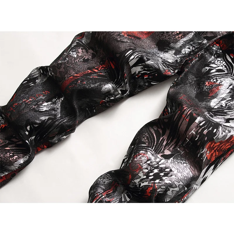 Mainstream Fashion Jeans Men Personality Pattern Painted Print Graffiti Slim Pants Spring and Autumn Full Length Denim Jeans