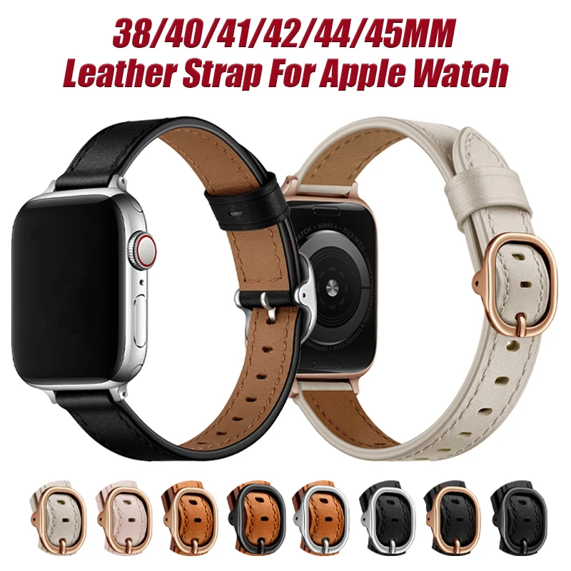 

For apple watch 7 se 40mm 44mm band slim leather strap for iwatch series 6543 38mm 41/45mm 42mm smart watchband thin accessories