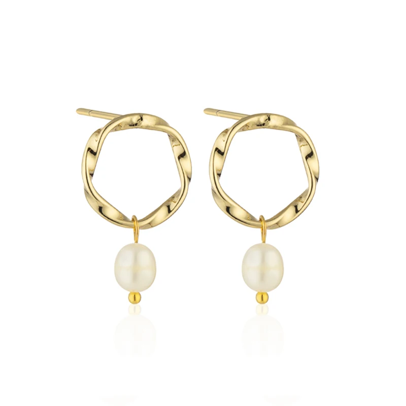 

SIPENGJEL Fashion Natural Freshwater Pearl Drop Earrings Korea Style Geometric Round Ear Stud Earrings for Women Jewelry Gift