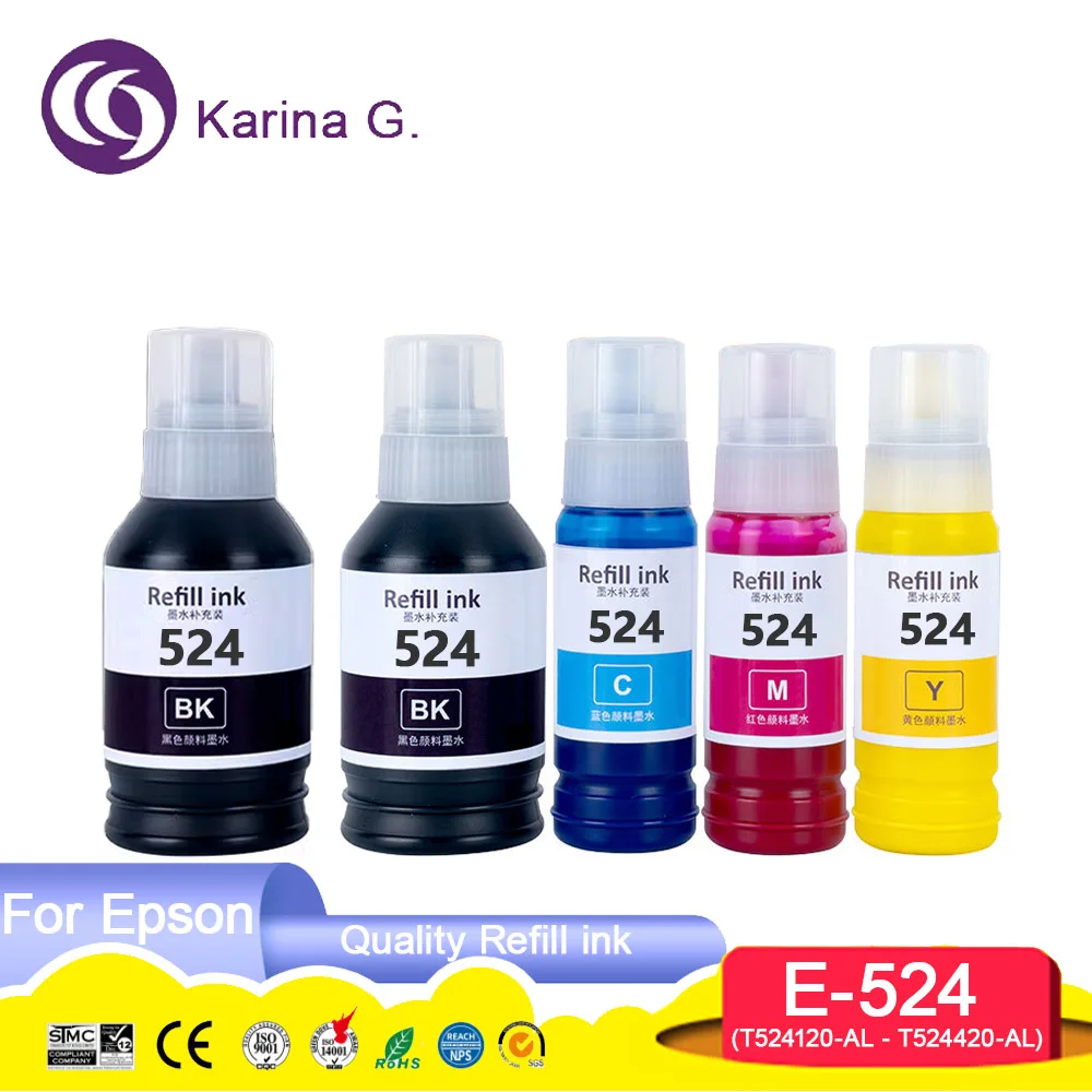

524 T524120-AL T524420-AL Premium Compatible Water Based Bottle Refill Pigment Ink for Epson EcoTank L6490/L15150/L15160 Printer