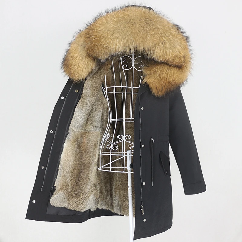 

Aoottii 2022 Long Waterproof Parka Natural Raccoon Fox Fur Collar Hood Real Rabbit Fur Liner Coat Winter Jacket Women Detachable