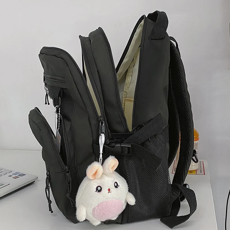 

Multi-pocket Solid Color Nylon Women Backpack College Style Large Capacity Travel Rucksack School Bags for Teenage Girl Boys