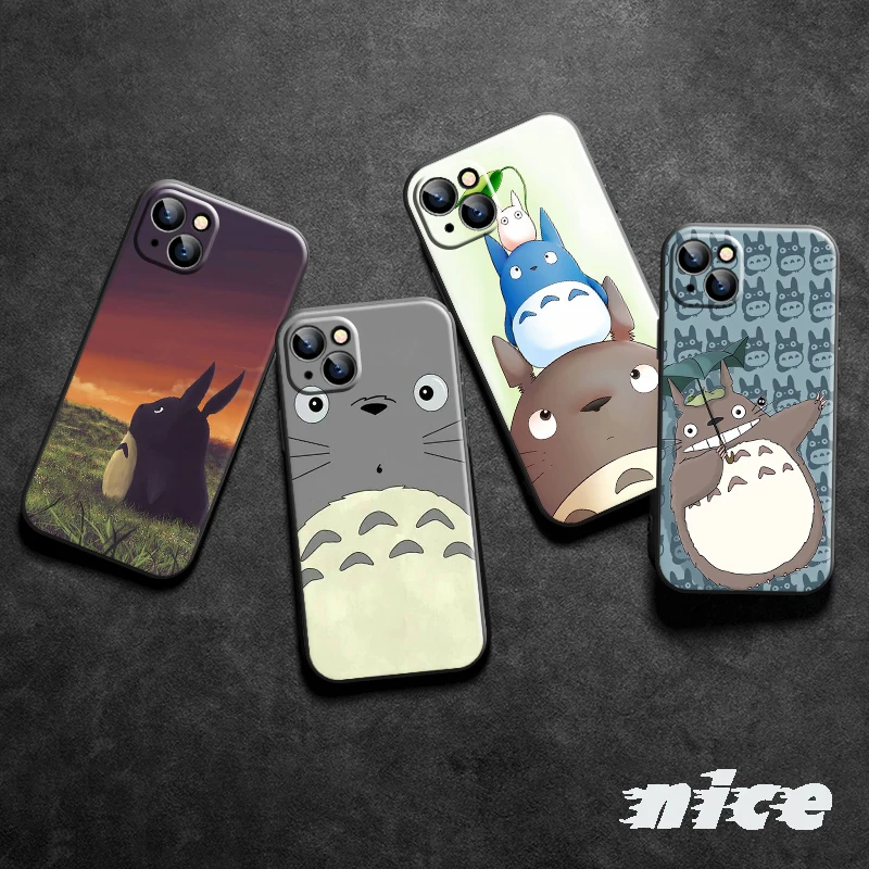 

Japan Anime Totoro Miyazaki Phone Case For Apple iPhone 13 12 11 Pro 12 13 Mini X XR XS Max SE 6 6s 7 8 Plus Carcasa Black Soft