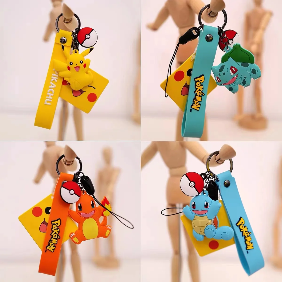 

6 Pokémon Pokémon Pokémon Pikachu Little Fire Dragon Keychain Poké Ball Key Ring Pendant