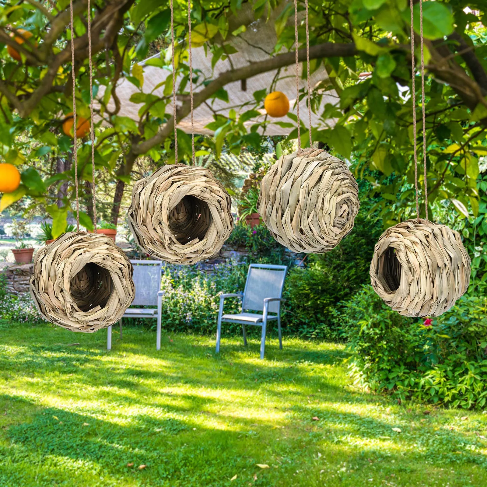 

Ball Shape Natural Grass Bird House Outside Hanging Hummingbird Durable Sturdy Bird Feeder Hanging For Garden Yard Decoration