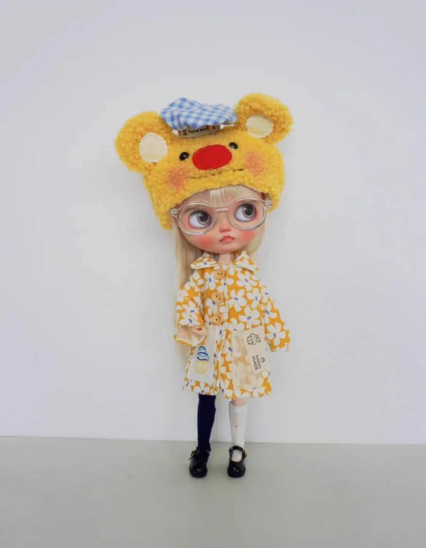 2 шт. кавайная одежда blythe Кукла наряд масляный медведь шляпа/вышитая куртка с