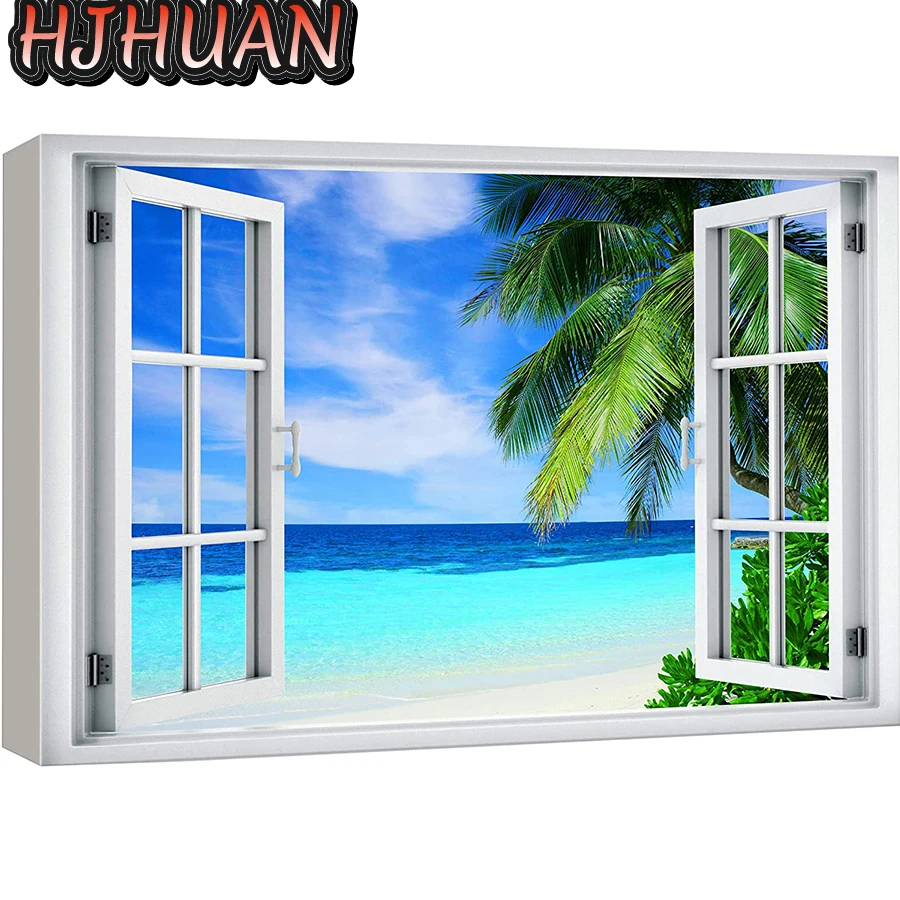 

5D «сделай сам», искусственное окно, морской пейзаж, круглая алмазная живопись, вышивка крестиком, алмазная вышивка, семейный подарок