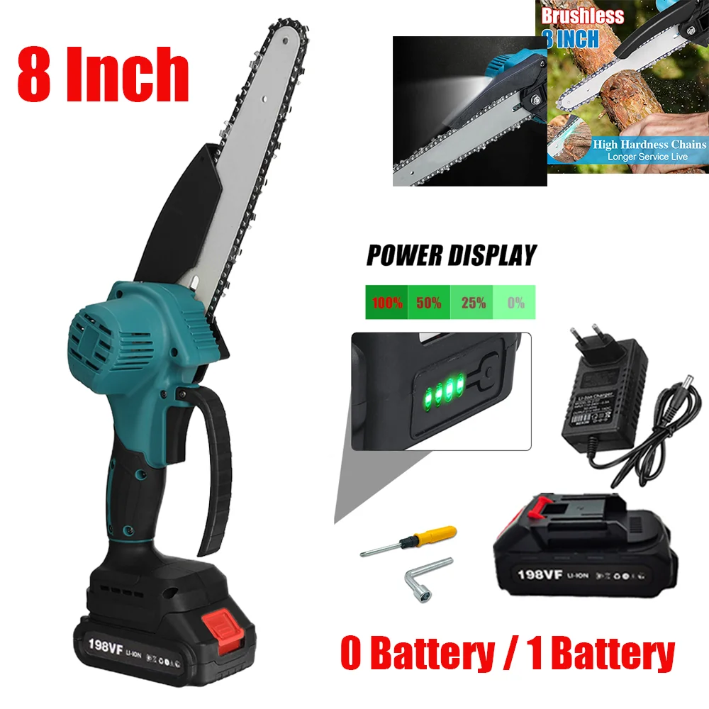 8 Inch Brushless Electric ChainSaw Cordless Chainsaw Rechargeable WoodworKing Pruning Saw Garden Tools for Makita 18V Battery