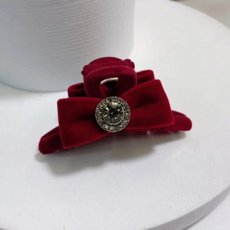 Красный бархатный бант для волос с жемчугом и стразами заколки кисточками женщин