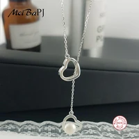 meibapj fashion real natural pearl double love pendant necklace 925 sterling silver pendant necklace party jewelry for women