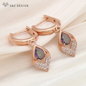 S&Z DESIGN New Elegant Water Drop Crystal Dangle Earrings For Women Wedding Jewelry Micro Wax Inlay Cubic Zirconia Eardrop Gift