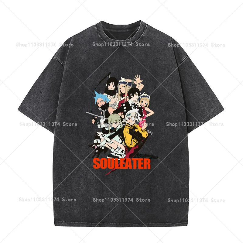 Фото Футболка унисекс Soul Eater в винтажном стиле, летняя, с коротким рукавом, аниме-футболка, свободный крой, повседневная одежда для взрослых, подарок №3