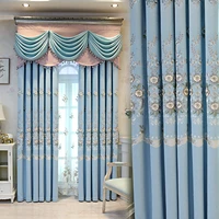 new european style simple blue embroidered curtains for living room bedroom study kitchen blackout curtain customization