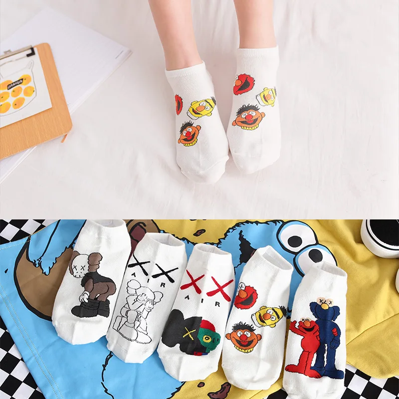 

Fashion Sesame Street Socks Female Cartoon Funny Harajuku Tide Socks Cute High Quality Men and Women Shallow Mouth Low Socks