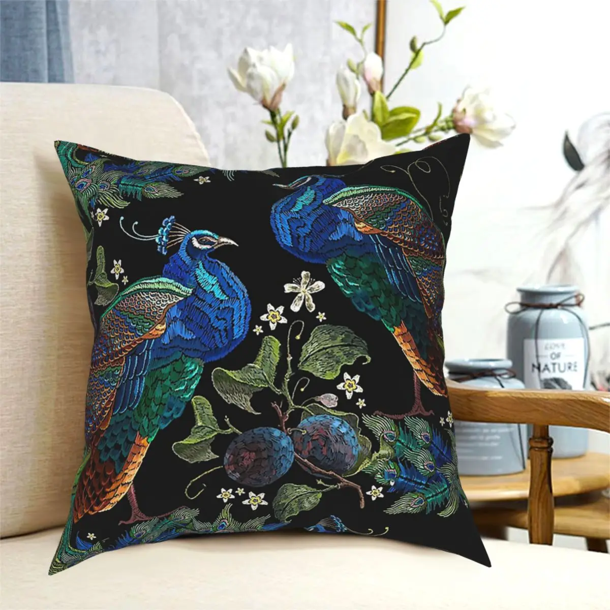 

Вышивка Peacocks полиэстер наволочка с принтом перо павлина экзотическое украшение наволочка ДЕКОР 45*45 см наволочка