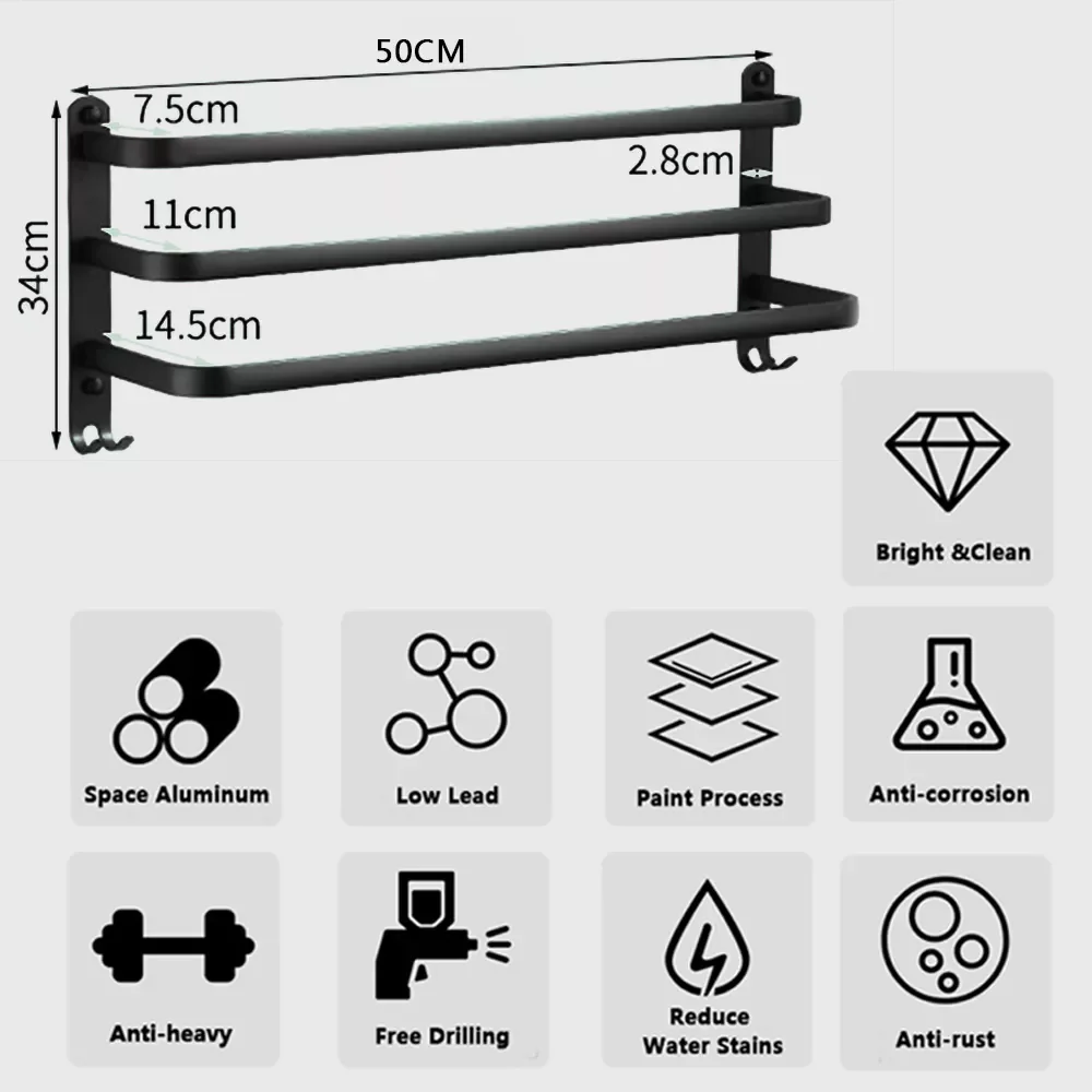 Многослойный настенный держатель для полотенец 30-50 см |