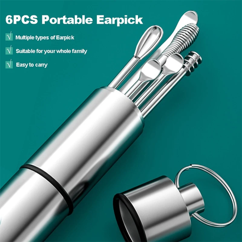 

New 6 pieces/set of adult ear picking tool set earwax collector stainless steel earwax remover curette ear spoon cleaner