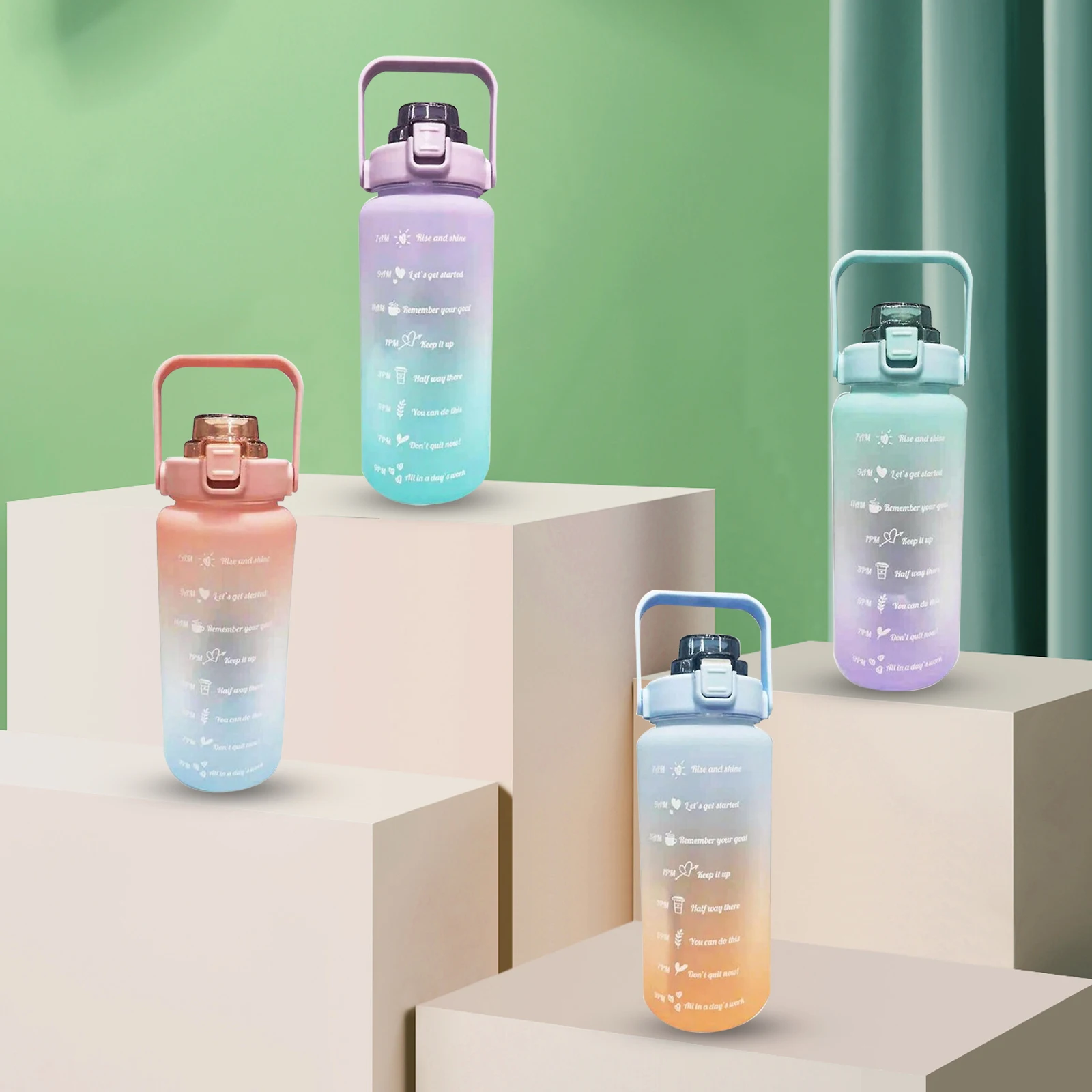 

Бутылка для воды большой емкости 2000 мл, соломенная чашка, градиентный цвет, фотографический маркер времени, Спортивная бутылка для фитнеса на открытом воздухе