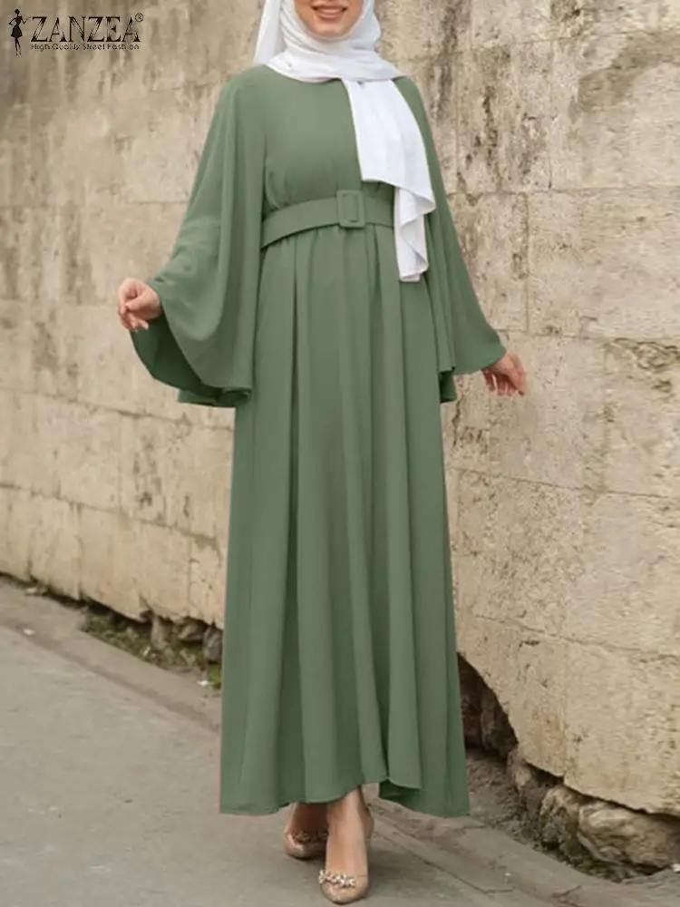 

ZANZEA Fashion Muslim Dress Women Elegant Long Flare Sleeve Maxi Long Sundress Kaftan Abaya Vestidos Femme Ramadan Turkey Robes