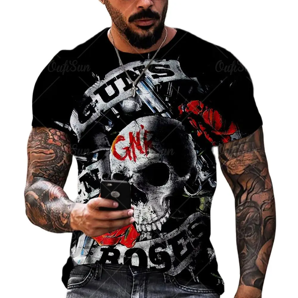 

Summer Horror Skull 3D Print Men's T-shirts Hip Hop Style Rock O-Neck Short Sleeve Oversized T Shirt Skeleton Loose Men Clothing