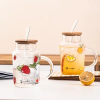 strawberry cute nordic glass cup with straw creative transparent water cup student milk heat resistant glass advertising gift