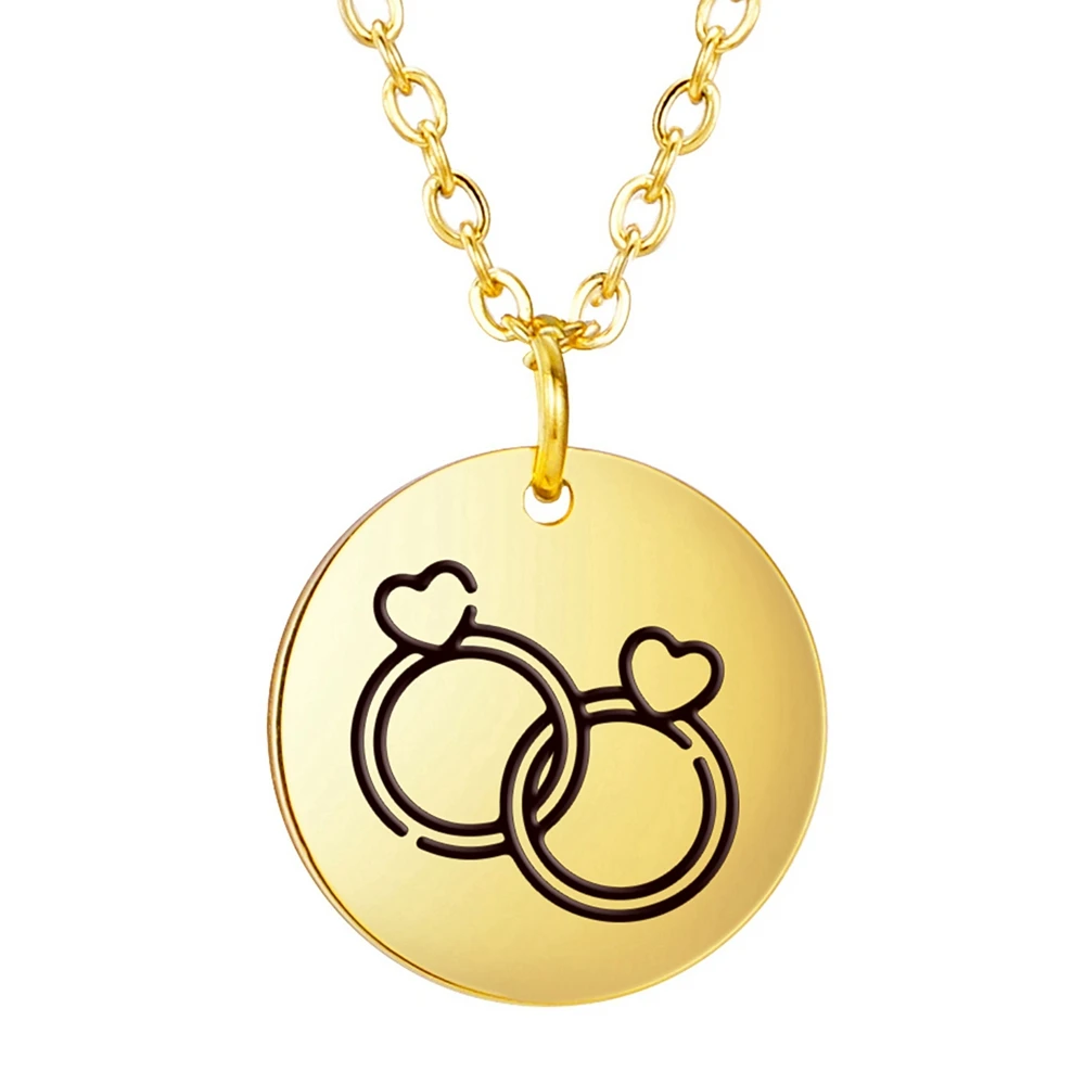 

Stainless Steel Jewelry 3 Colors 15x15mm Simple Strokes Round Disc Series Heart-Ring Pattern Pendant Necklace With Link Chain