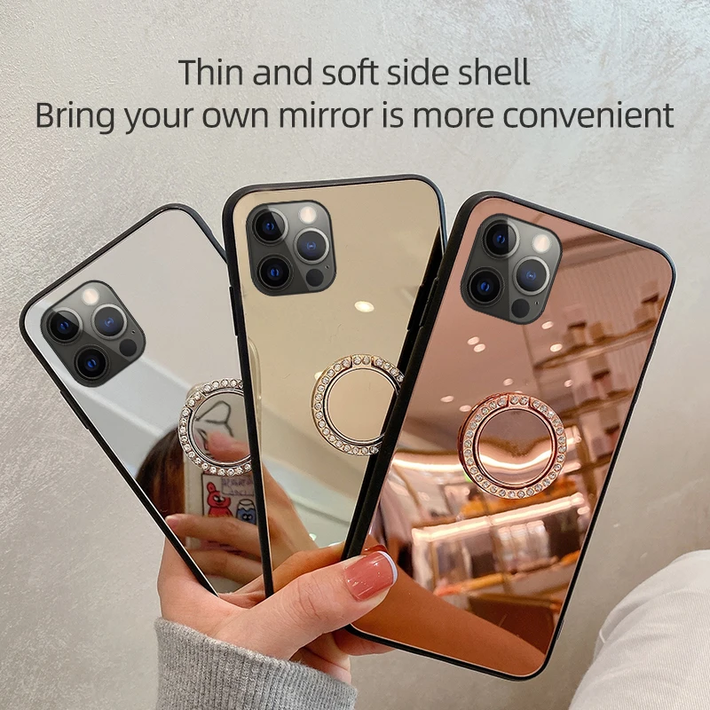 

Flash Magnetic Ring Case For 13Promax 13mini 12Pro 11Pro Mirror Tempered Glass Phone Case For IPhone XS MAX XR 7P 8P 7G 8G